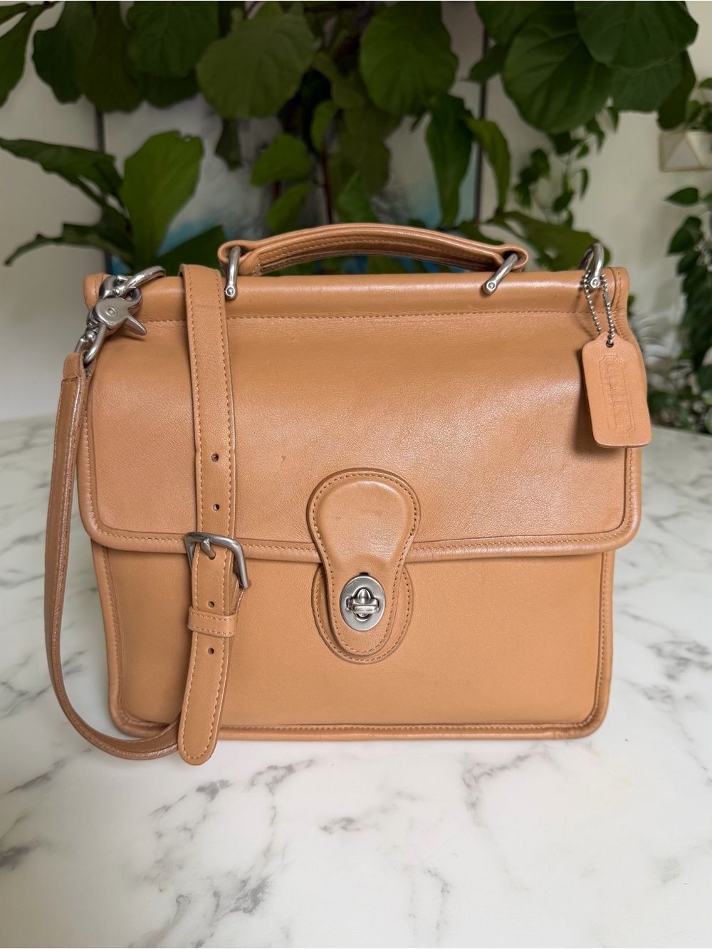 Coach Vintage Willis Leather Turnlock Satchel Crossbody Bag 9927 Camel / Nickel